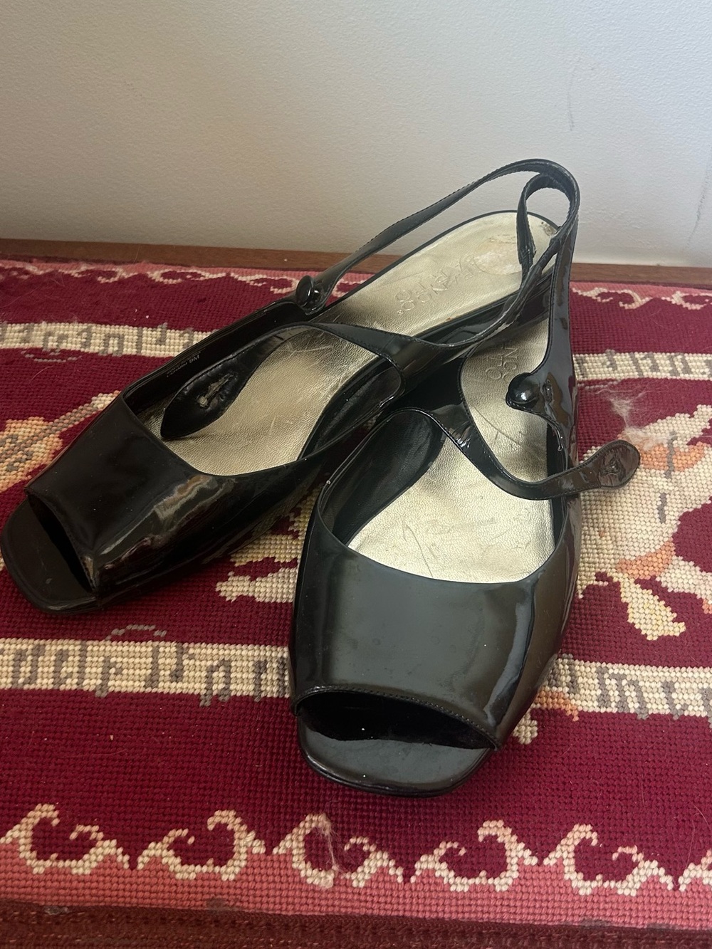 Black Patent Peep-Toe Slingback flats